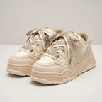 SoftSlipsy Beige Star Platform Sneakers – Chunky Neutral Y2K Streetwear Trainers – Height Boost Shoes