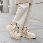 SoftSlipsy Beige Star Platform Sneakers – Chunky Neutral Y2K Streetwear Trainers – Height Boost Shoes