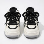 SoftSlipsy Black White Star Platform Sneakers – Chunky Y2K Streetwear Trainers – Height Boost Casual Shoes