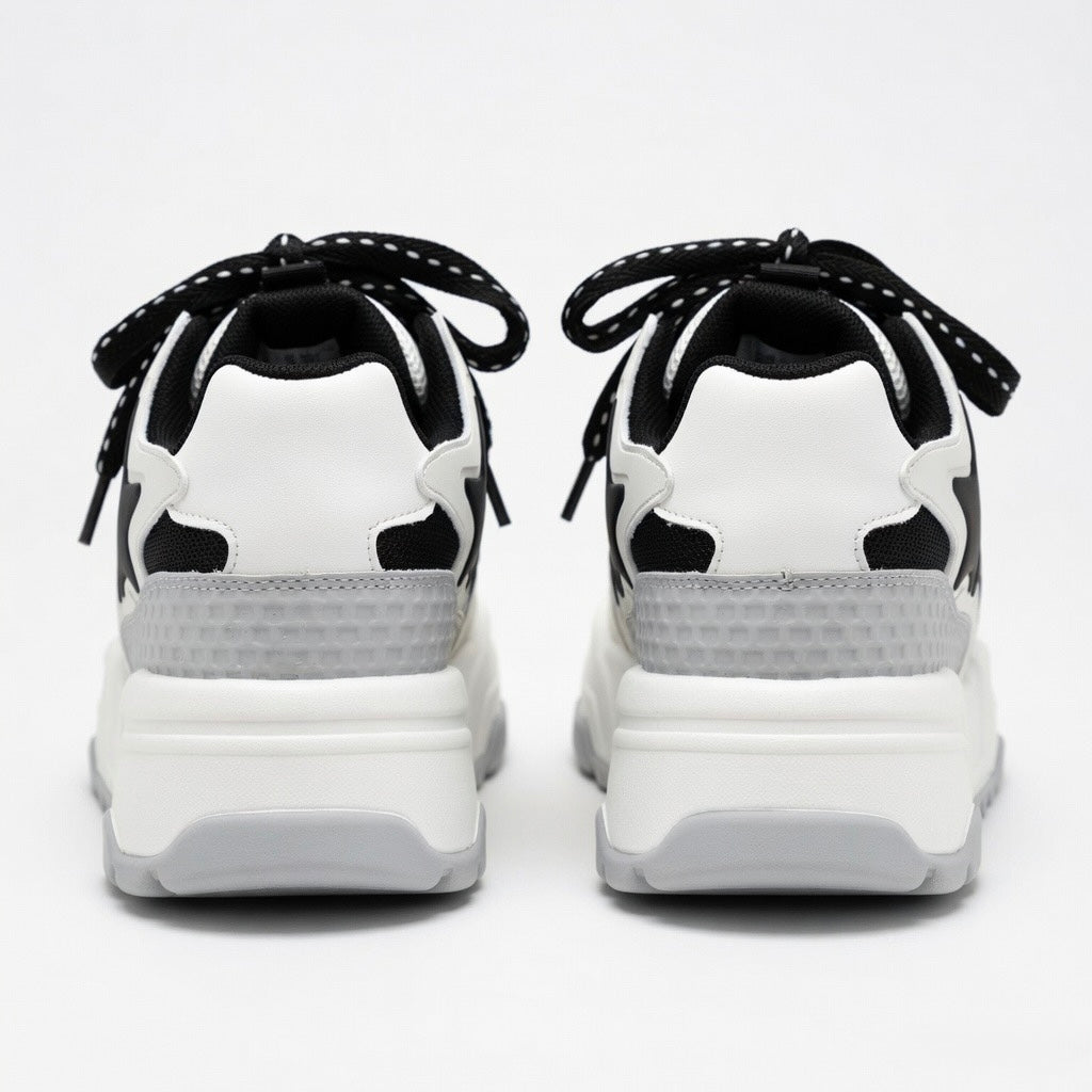 SoftSlipsy Black White Star Platform Sneakers – Chunky Y2K Streetwear Trainers – Height Boost Casual Shoes