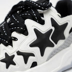 SoftSlipsy Black White Star Platform Sneakers – Chunky Y2K Streetwear Trainers – Height Boost Casual Shoes