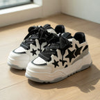 SoftSlipsy Black White Star Platform Sneakers – Chunky Y2K Streetwear Trainers – Height Boost Casual Shoes