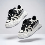 SoftSlipsy Black White Star Platform Sneakers – Chunky Y2K Streetwear Trainers – Height Boost Casual Shoes