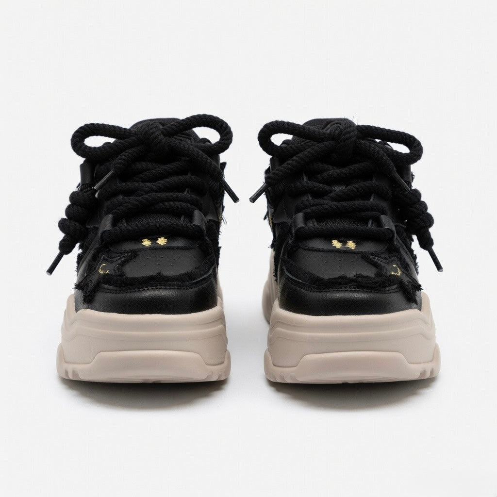 SoftSlipsy Black Star Platform Sneakers – Chunky Y2K Streetwear Trainers – Height Boost Casual Shoes
