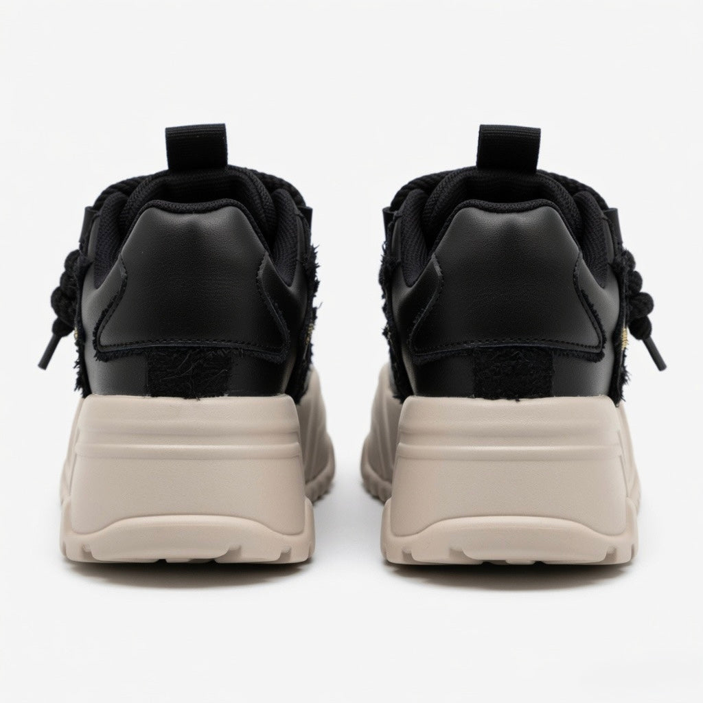 SoftSlipsy Black Star Platform Sneakers – Chunky Y2K Streetwear Trainers – Height Boost Casual Shoes