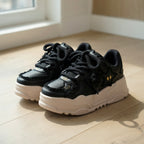 SoftSlipsy Black Star Platform Sneakers – Chunky Y2K Streetwear Trainers – Height Boost Casual Shoes
