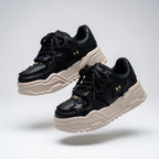 SoftSlipsy Black Star Platform Sneakers – Chunky Y2K Streetwear Trainers – Height Boost Casual Shoes