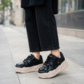 SoftSlipsy Black Star Platform Sneakers – Chunky Y2K Streetwear Trainers – Height Boost Casual Shoes