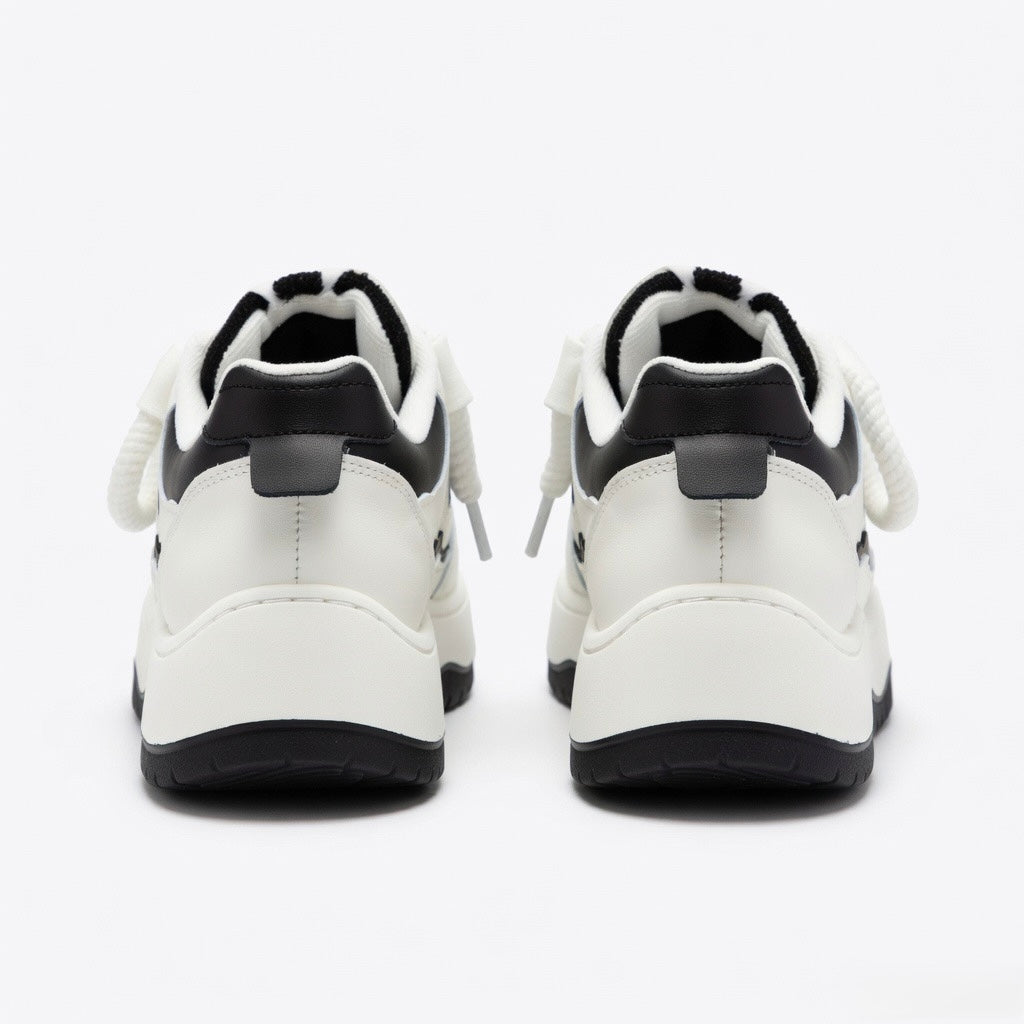 SoftSlipsy Black White Star Platform Sneakers – Chunky Y2K Streetwear Trainers – Casual Height Boost Shoes