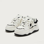 SoftSlipsy Black White Star Platform Sneakers – Chunky Y2K Streetwear Trainers – Casual Height Boost Shoes