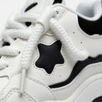 SoftSlipsy Black White Star Platform Sneakers – Chunky Y2K Streetwear Trainers – Casual Height Boost Shoes
