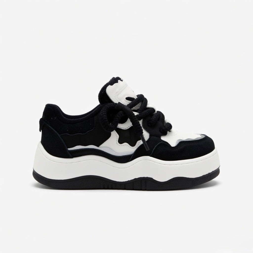 SoftSlipsy Black White Platform Sneakers – Minimal Star Chunky Y2K Streetwear Trainers