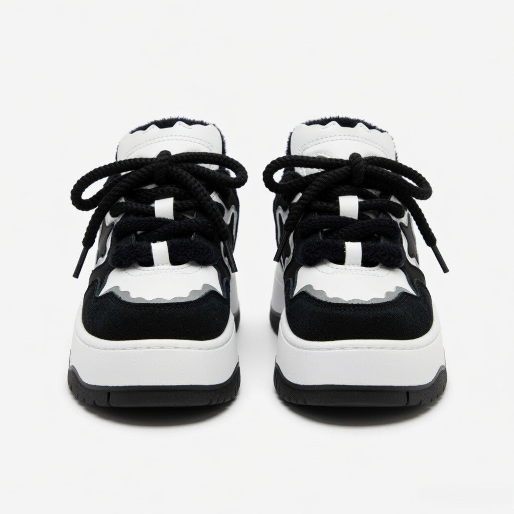 SoftSlipsy Black White Platform Sneakers – Minimal Star Chunky Y2K Streetwear Trainers
