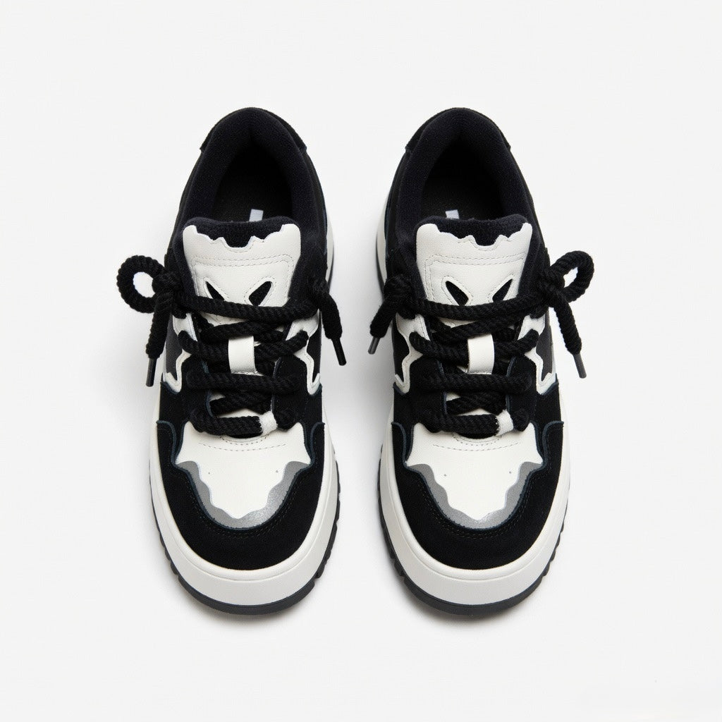 SoftSlipsy Black White Platform Sneakers – Minimal Star Chunky Y2K Streetwear Trainers