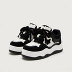 SoftSlipsy Black White Platform Sneakers – Minimal Star Chunky Y2K Streetwear Trainers