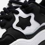 SoftSlipsy Black White Platform Sneakers – Minimal Star Chunky Y2K Streetwear Trainers