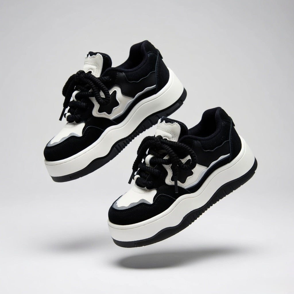 SoftSlipsy Black White Platform Sneakers – Minimal Star Chunky Y2K Streetwear Trainers