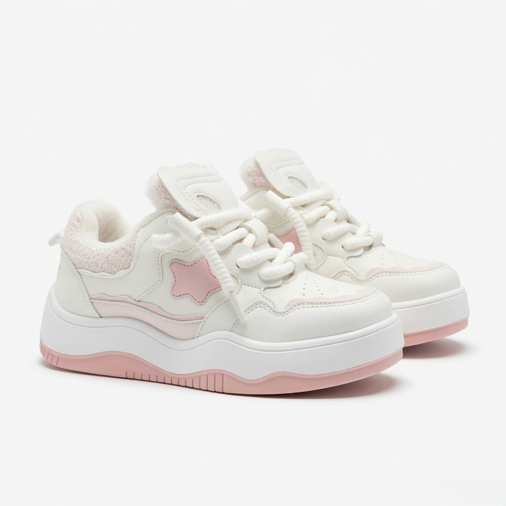 SoftSlipsy Pink Star Platform Sneakers – Cute Pastel Chunky Y2K Streetwear Trainers