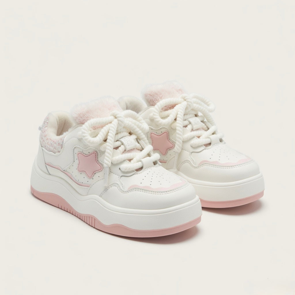 SoftSlipsy Pink Star Platform Sneakers – Cute Pastel Chunky Y2K Streetwear Trainers