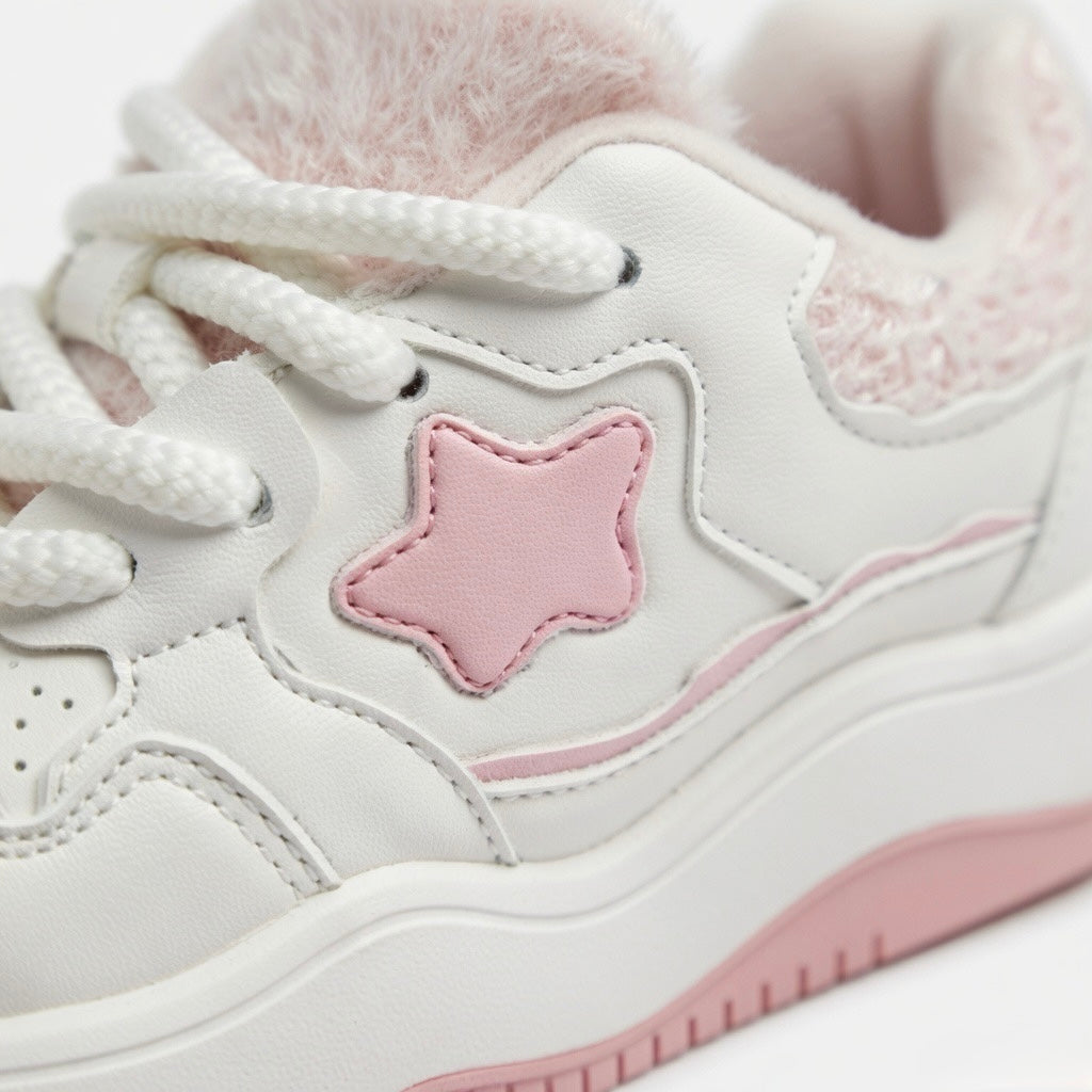 SoftSlipsy Pink Star Platform Sneakers – Cute Pastel Chunky Y2K Streetwear Trainers