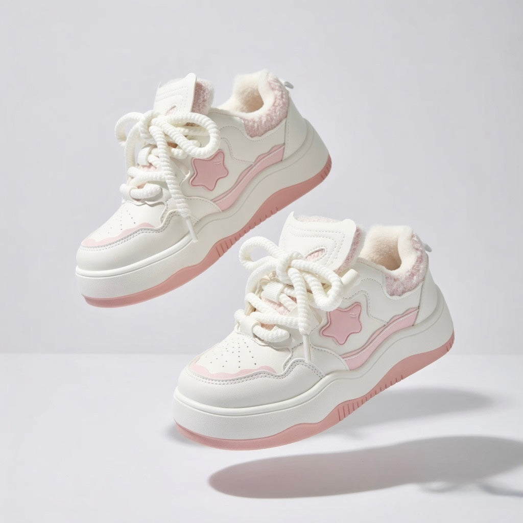 SoftSlipsy Pink Star Platform Sneakers – Cute Pastel Chunky Y2K Streetwear Trainers