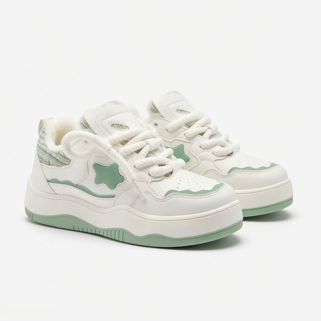 SoftSlipsy Mint Green Star Platform Sneakers – Pastel Chunky Y2K Streetwear Trainers