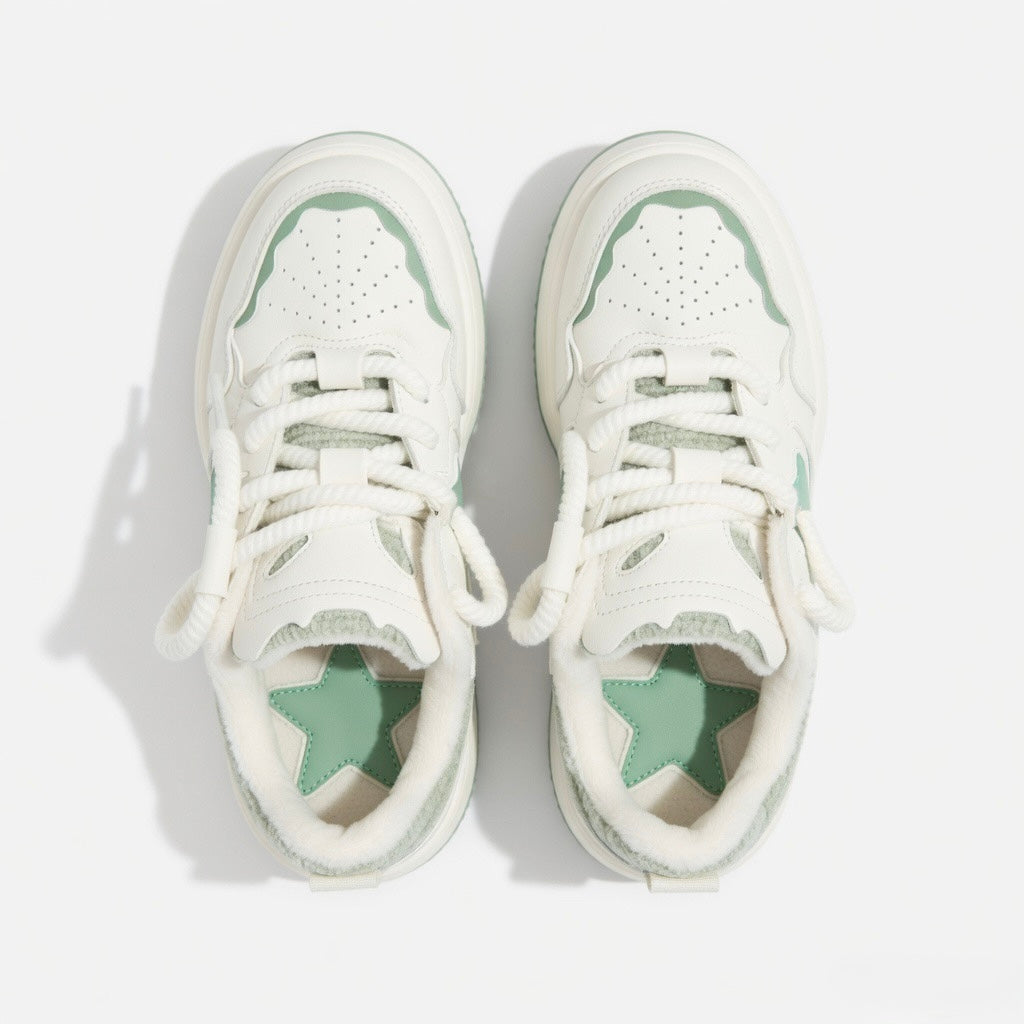 SoftSlipsy Mint Green Star Platform Sneakers – Pastel Chunky Y2K Streetwear Trainers