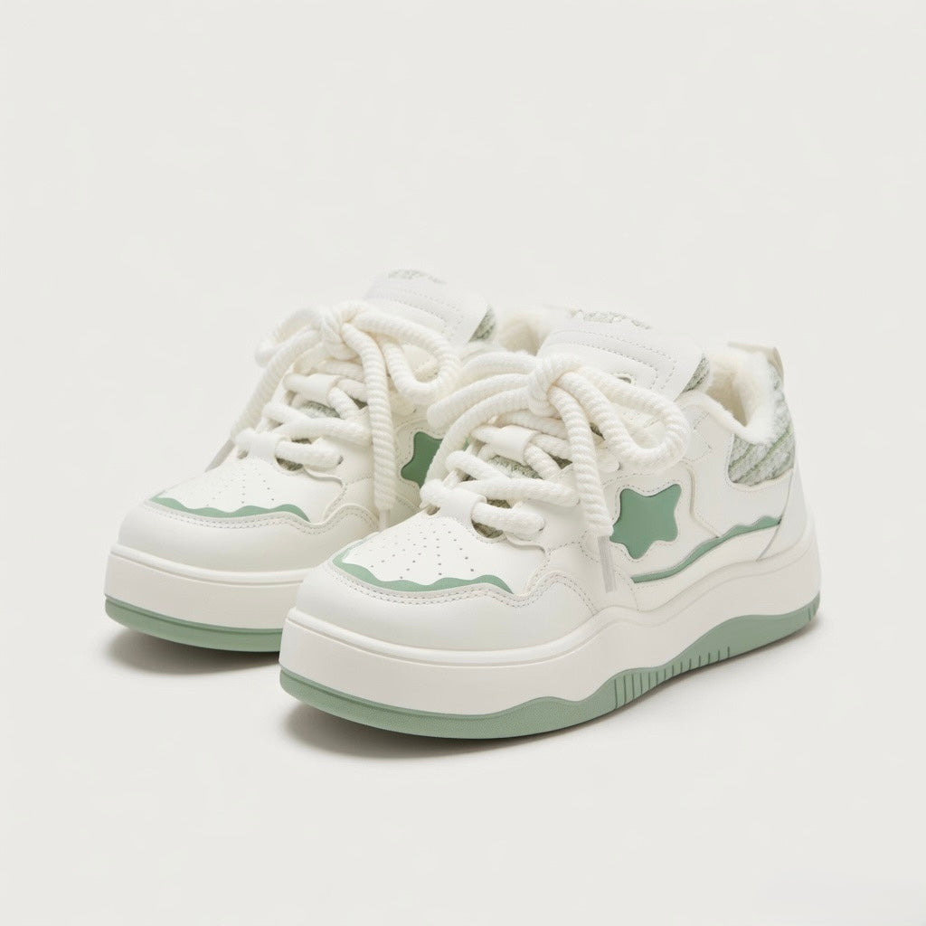 SoftSlipsy Mint Green Star Platform Sneakers – Pastel Chunky Y2K Streetwear Trainers