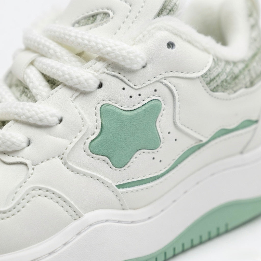 SoftSlipsy Mint Green Star Platform Sneakers – Pastel Chunky Y2K Streetwear Trainers