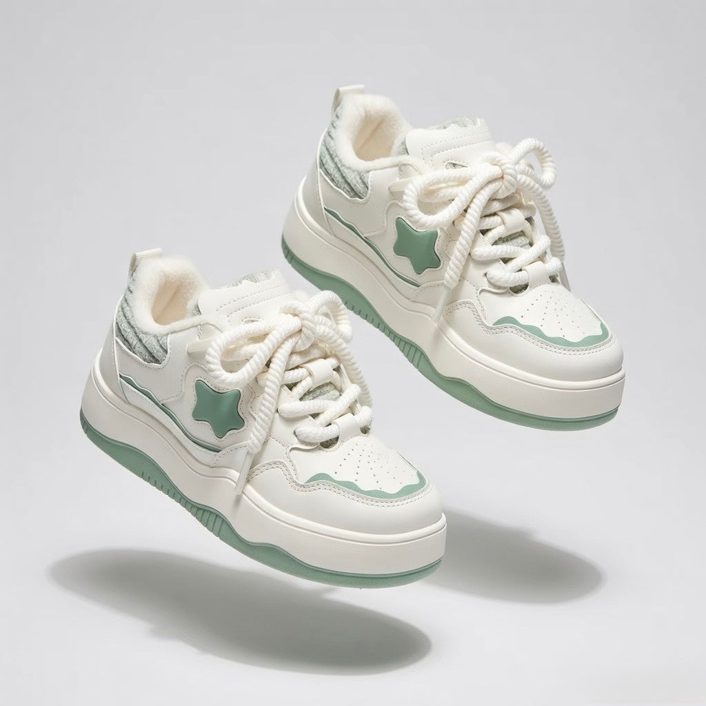 SoftSlipsy Mint Green Star Platform Sneakers – Pastel Chunky Y2K Streetwear Trainers