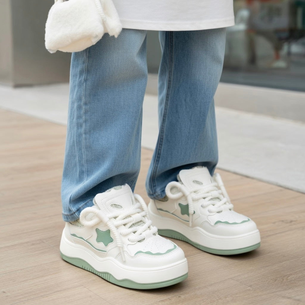SoftSlipsy Mint Green Star Platform Sneakers – Pastel Chunky Y2K Streetwear Trainers