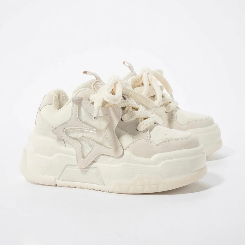 SoftSlipsy Star Platform Sneakers – White Chunky Y2K Streetwear Shoes – Height Boost Casual Trainers