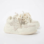 SoftSlipsy Star Platform Sneakers – White Chunky Y2K Streetwear Shoes – Height Boost Casual Trainers