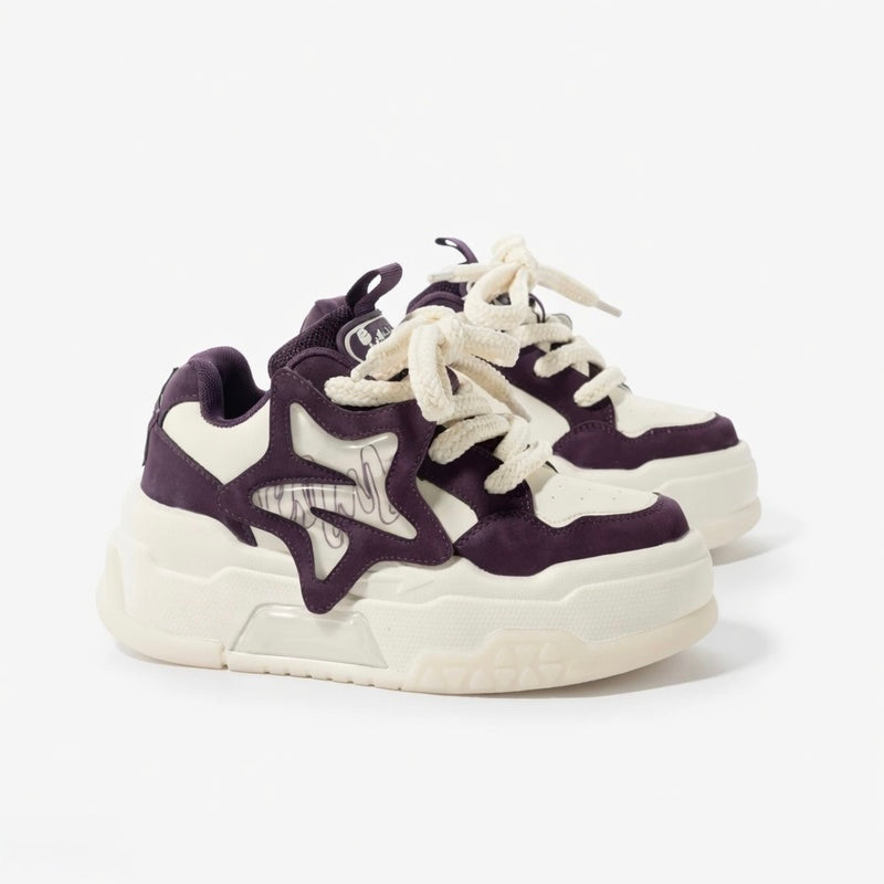 SoftSlipsy Star Platform Sneakers – Purple Chunky Y2K Streetwear Shoes – Height Boost Casual Trainers