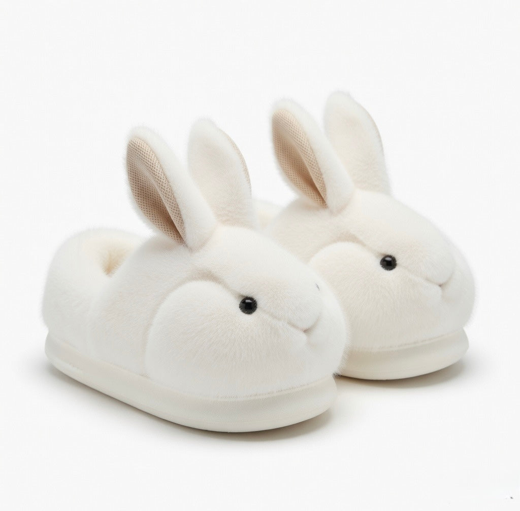 Beige Bunny Slippers Cute Plush Animal Slippers Soft Warm Indoor House Shoes Cozy Winter Slippers