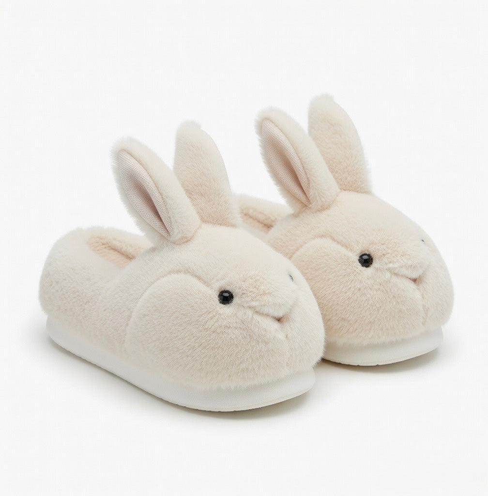 Beige Bunny Slippers Cute Plush Animal Slippers Soft Warm Indoor House Shoes Cozy Winter Slippers