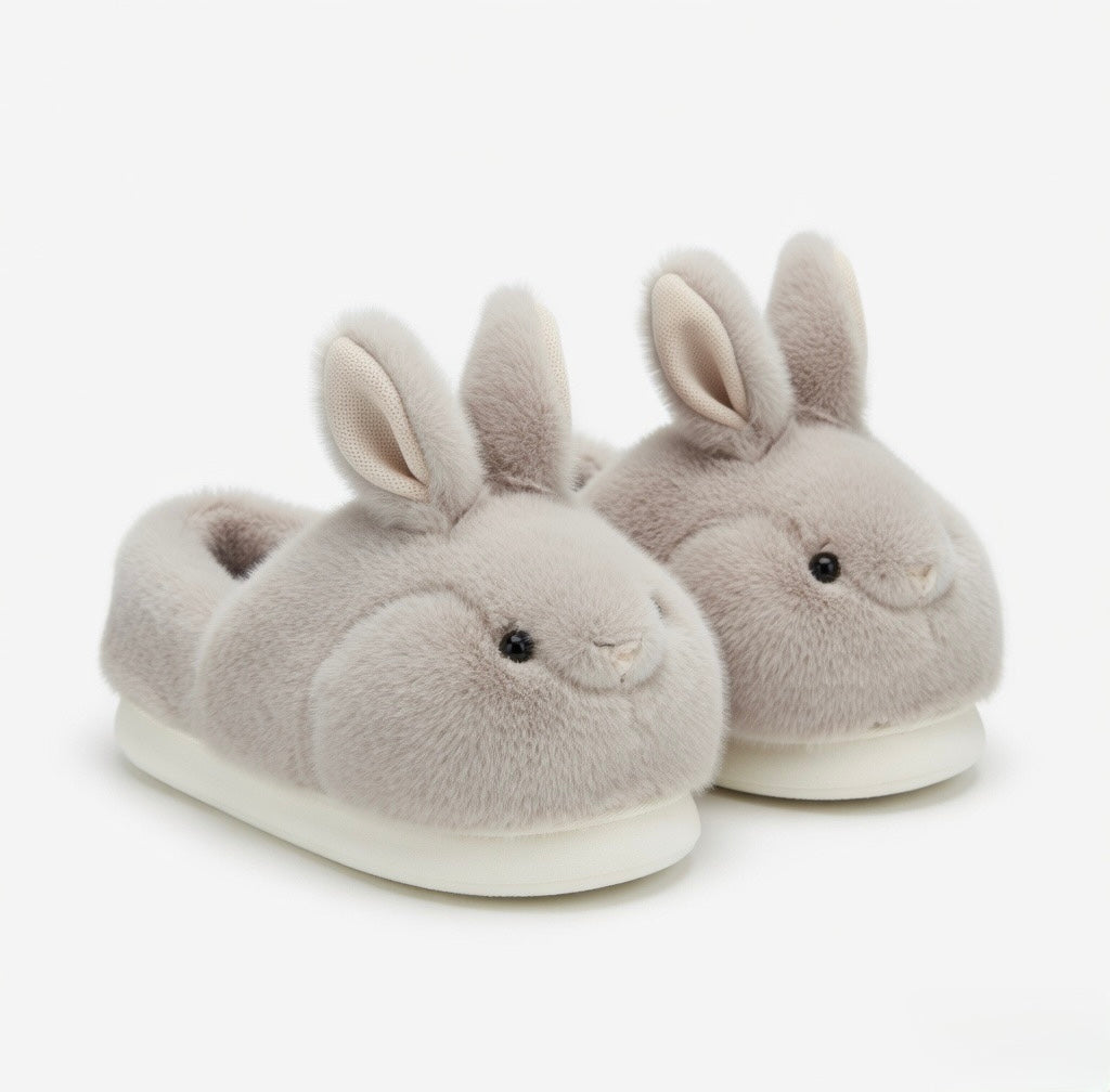 Grey Fluffy Bunny Slippers Cute Plush Animal Slippers Soft Warm Cozy Indoor House Shoes Winter Slippers