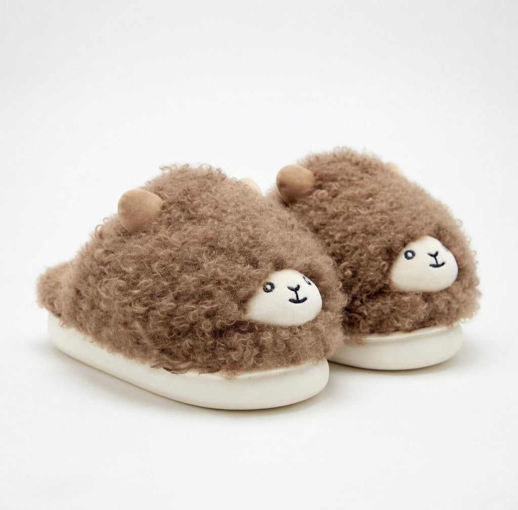 Cute Brown Sheep Plush Slippers – Soft Cozy Indoor House Shoes