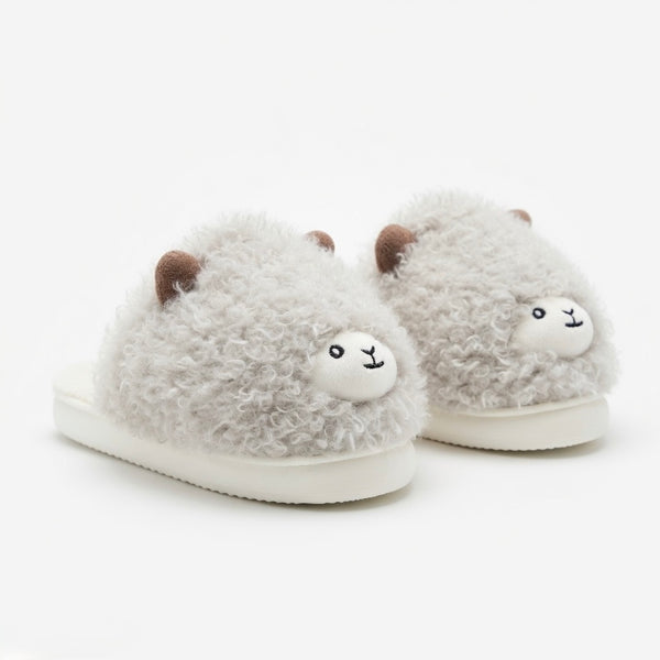 Fluffy Grey Sheep Slippers – Cute Cozy Indoor House Shoes