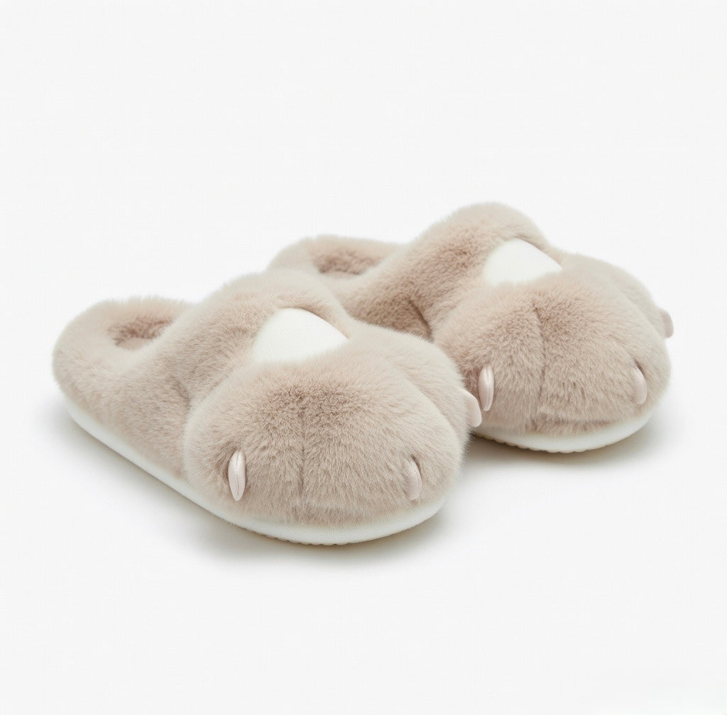 Cute Pink Cat Paw Plush Slippers – Soft Cozy Indoor House Shoes