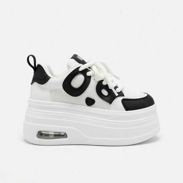 SoftSlipsy Women's Panda Platform Sneakers: Chunky Sole, Korean Style Trainers