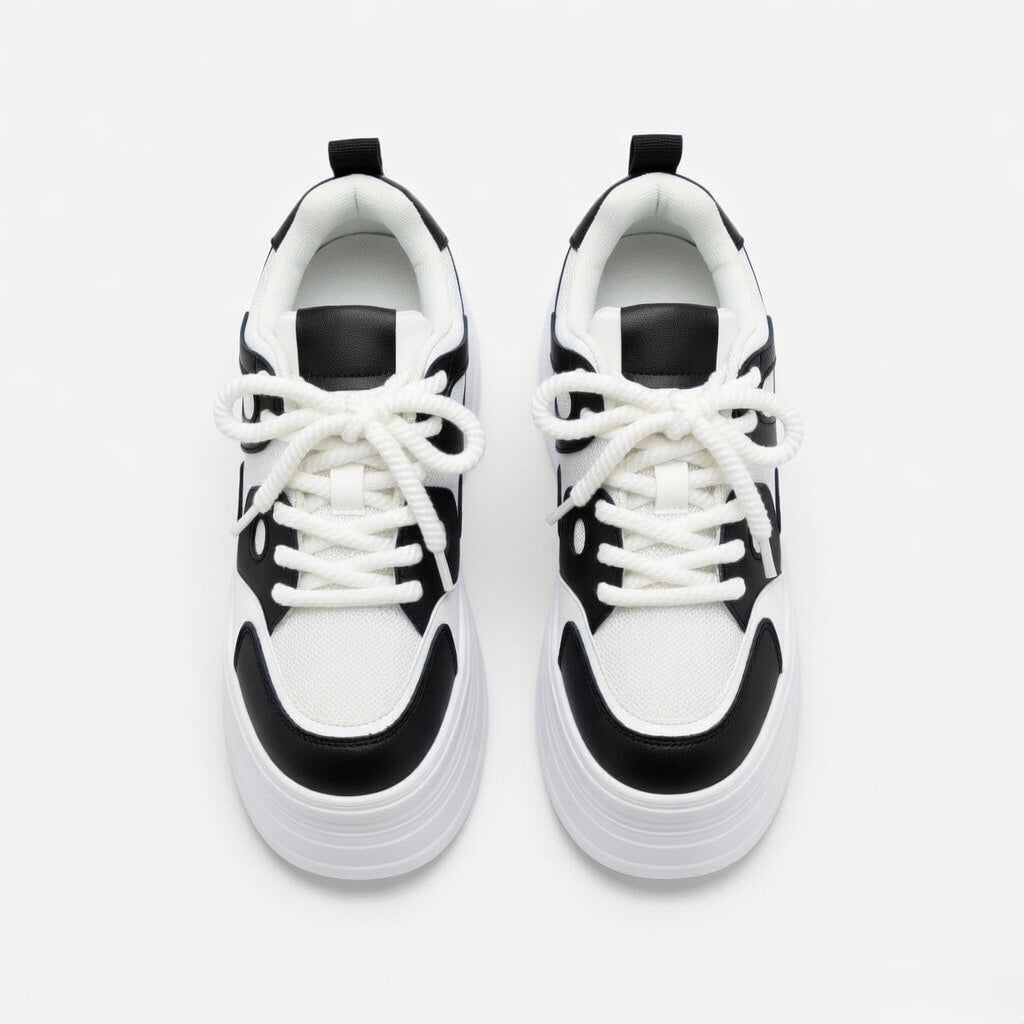 SoftSlipsy Women's Panda Platform Sneakers: Chunky Sole, Korean Style Trainers