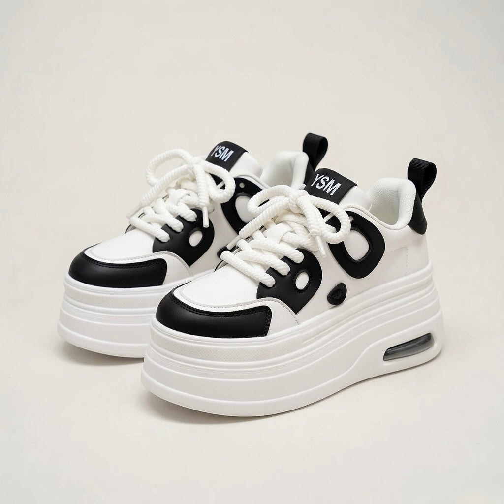 SoftSlipsy Women's Panda Platform Sneakers: Chunky Sole, Korean Style Trainers
