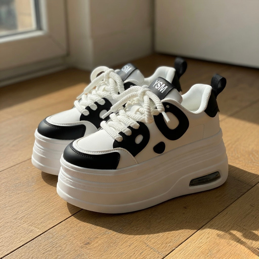 SoftSlipsy Women's Panda Platform Sneakers: Chunky Sole, Korean Style Trainers