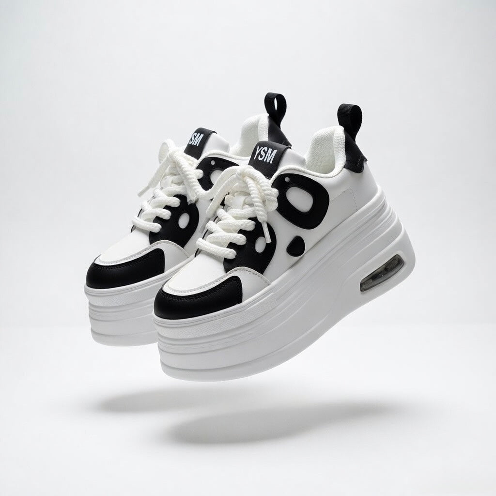 SoftSlipsy Women's Panda Platform Sneakers: Chunky Sole, Korean Style Trainers