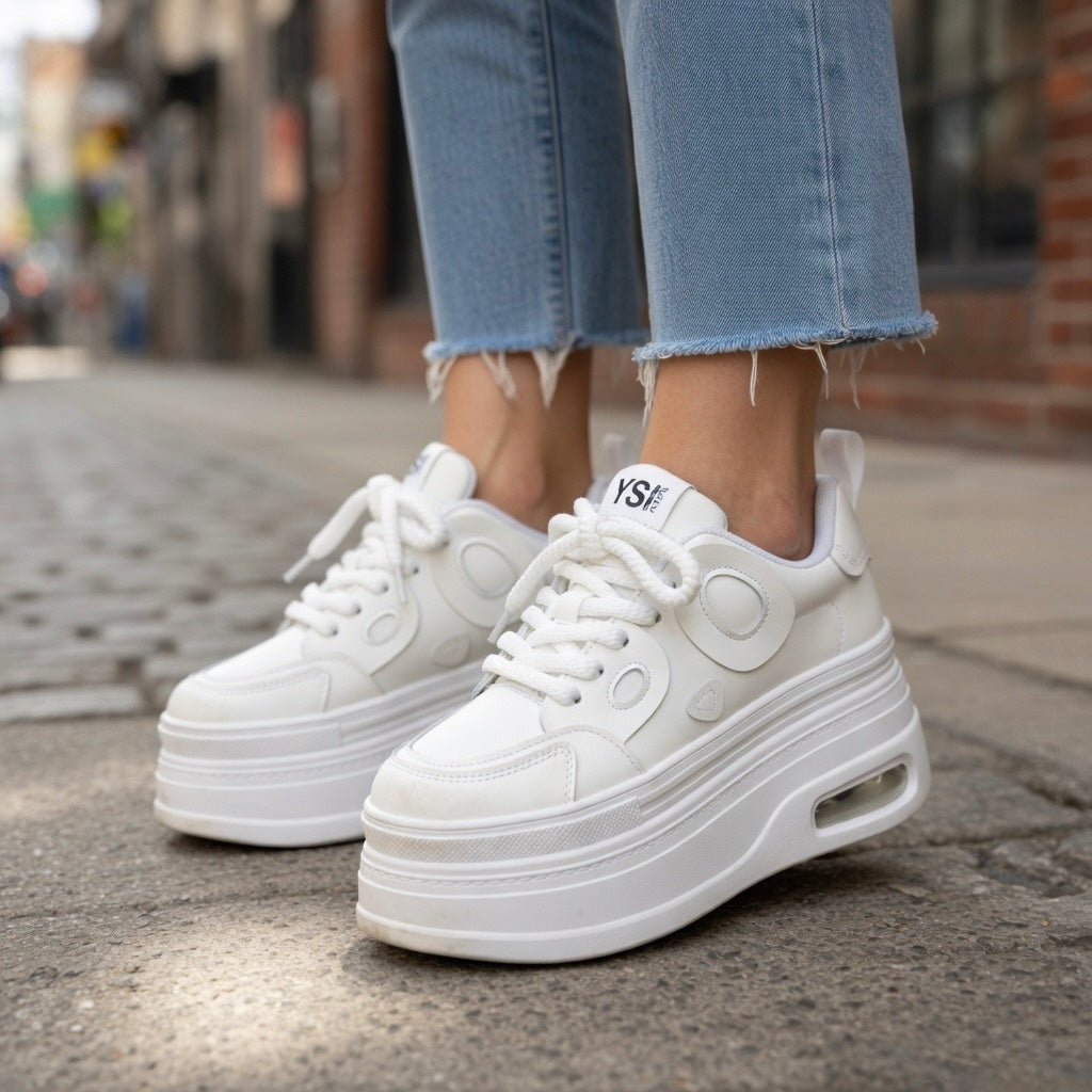 SoftSlipsy Women's Panda Platform Sneakers: Chunky Sole, Korean Style Trainers