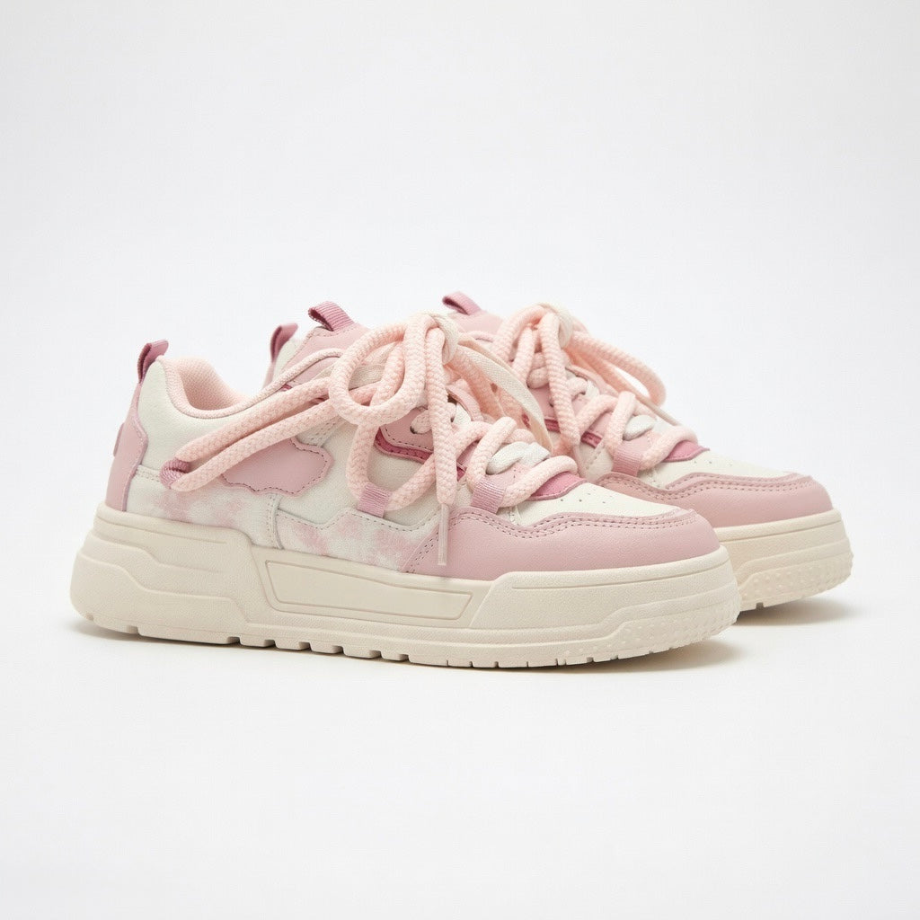 SoftSlipsy Pastel Pink Platform Sneakers | Kawaii Chunky Lace Up Casual Shoes