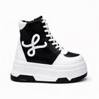SoftSlipsy 20cm Chunky Platform Sneakers - Black White, Height Boost Boots