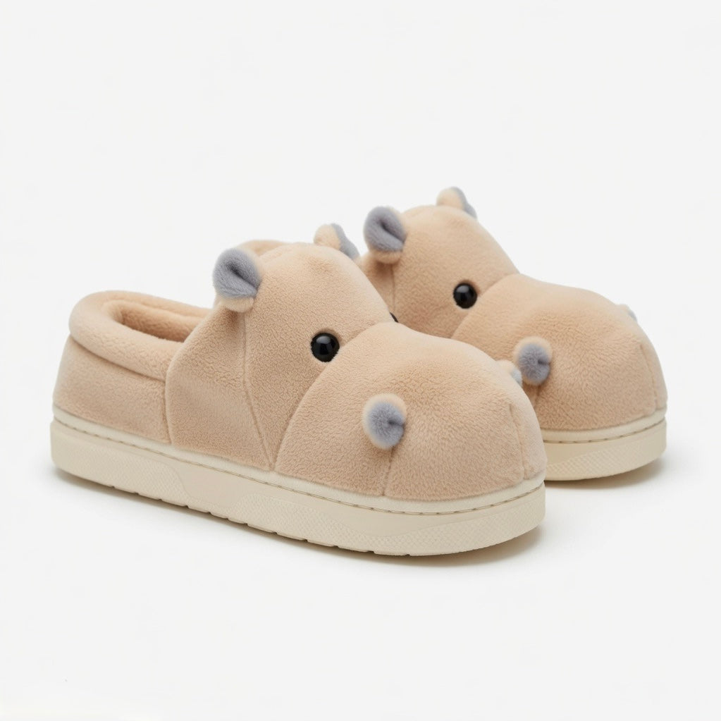 Plush Hippo Slippers | Cozy Animal House Shoes for Women, Winter Warmth|SoftSlipsy