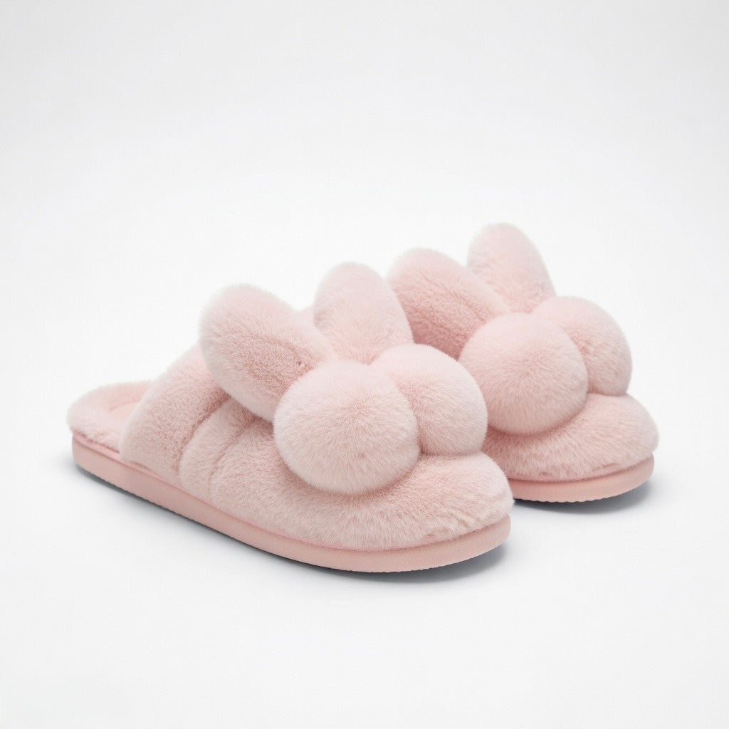 Pink Bunny Slippers: Plush Faux Fur, Warm and Cozy | SoftPixllea